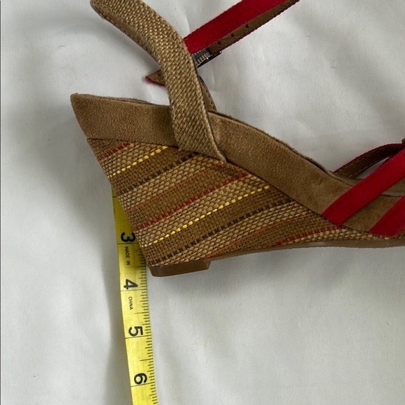 AEROSOLES Red and Tan Wedge Sandals with Ankle Strap - Picture 6 of 6
